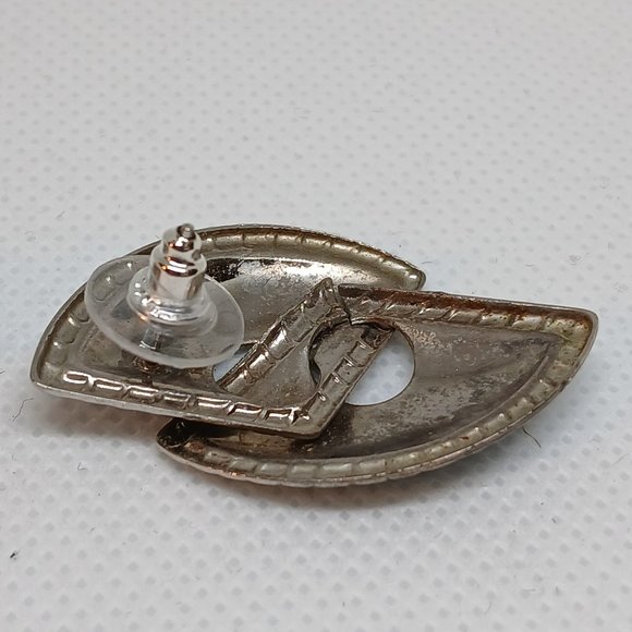 1980s Vintage Retro Shimmering Green/Blue/Gray Enamel Pierced Earrings #35W - Picture 10 of 14